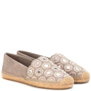 Tory Burch Yasmin Flat Espadrille Embellished Embroidered Size 7